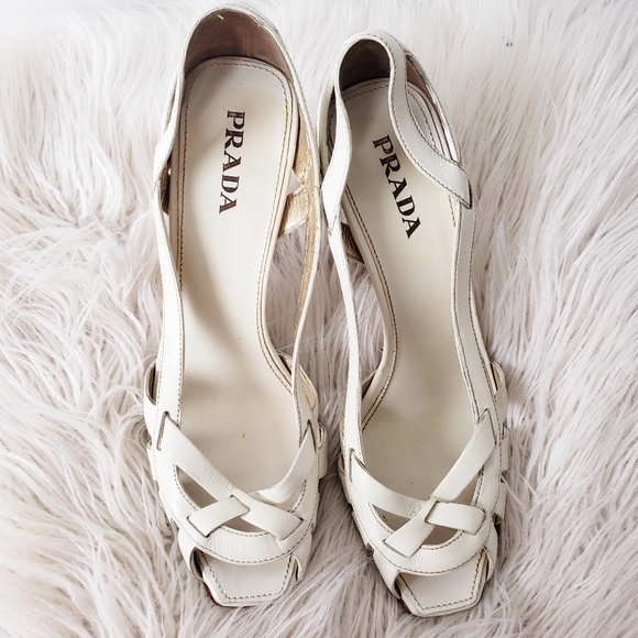 Prada Shoes - Prada White Leather Heels